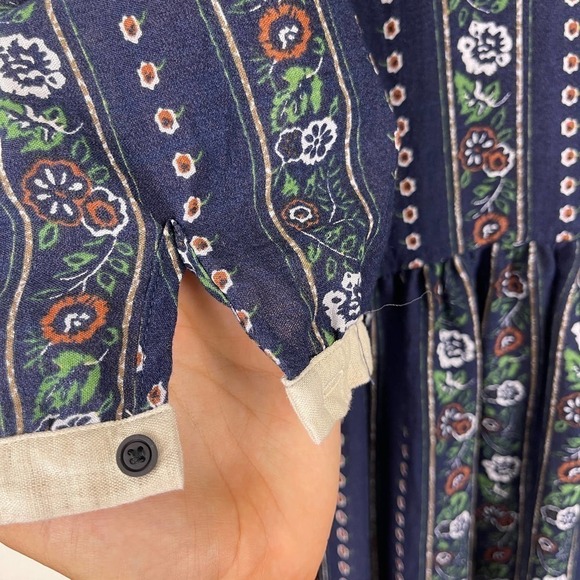 Buyduk Blue Green Mixed Print Floral Striped Cotton Lagenlook Midi Dress Large - Picture 6 of 8